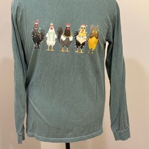 Comfort Colors Green Long Sleeve Tee with Festive Rooster Design
